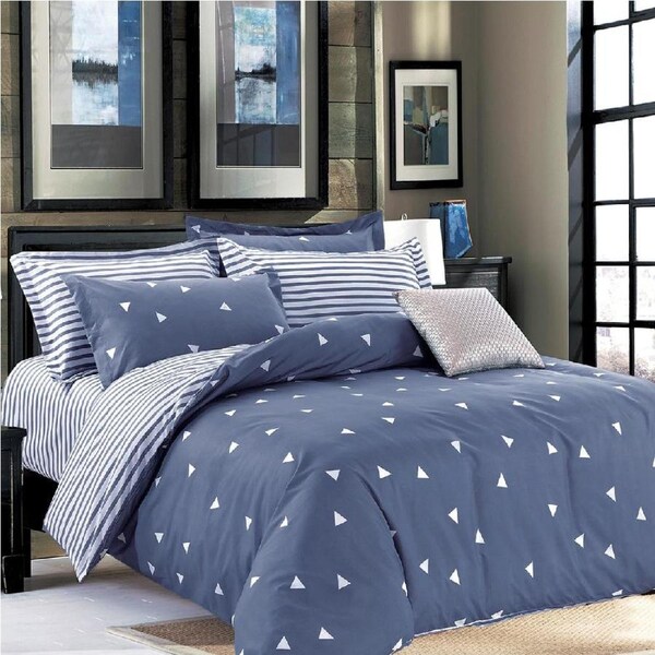 Blue Triangles Design Soft Quilt Doona Duvet Cover PIllowcase Set Double