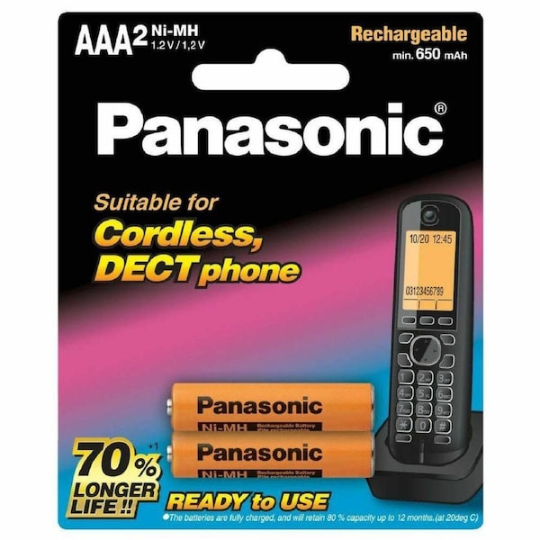 Panasonic DECT Phone Replacement Batteries, AAA 2 pk 700mAh