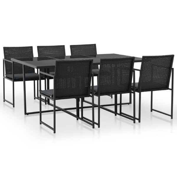 7 Piece Outdoor Dining Set with Cushions Poly Rattan Black vidaXL