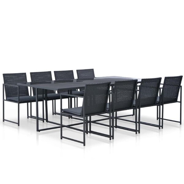 9 Piece Outdoor Dining Set with Cushions Poly Rattan Black vidaXL
