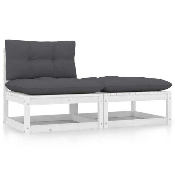 2 Piece Garden Lounge Set with Cushions White Solid Pinewood vidaXL