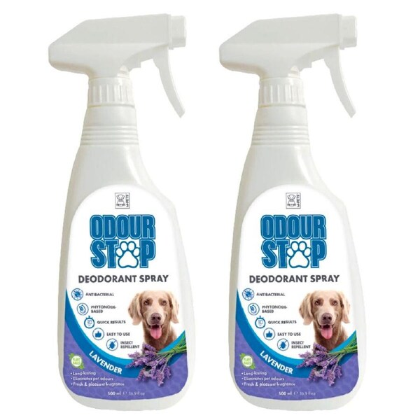 2x M-Pets Dog/Pet Antibacterial 500ml Deodorant Insect Repellent Spray Lavender