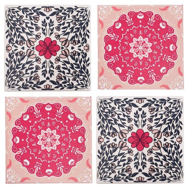 4pc 9.5cm Square Ceramic Tile Coffee/Tea Kitchen Table/Desk Coasters Bohemia Red