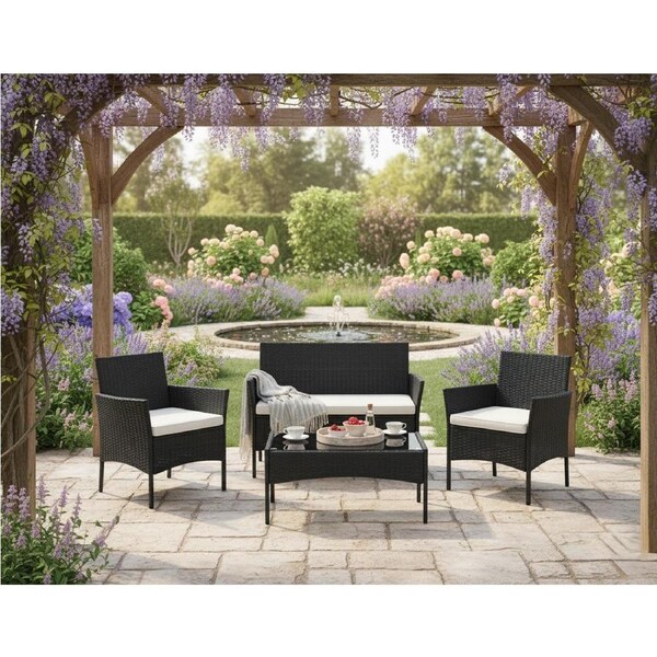 Levede 4Pcs Outdoor Furniture Setting Patio Garden Table Chair Set Wicker Lounge