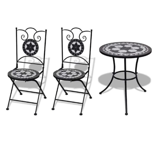 Bistro Set 3 Piece Outdoor Table Chairs Setting Garden Patio Ceramic Tile