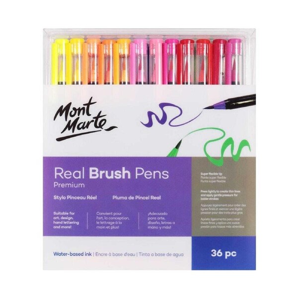 Mont Marte Real Brush Pens 36pce Art, Design, Hand Lettering, Flexible ...