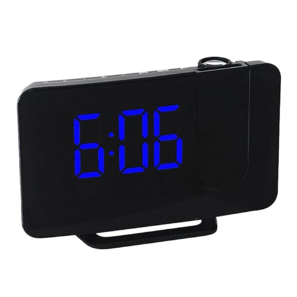 LED Curve Projector Clock - Black with Blue Light