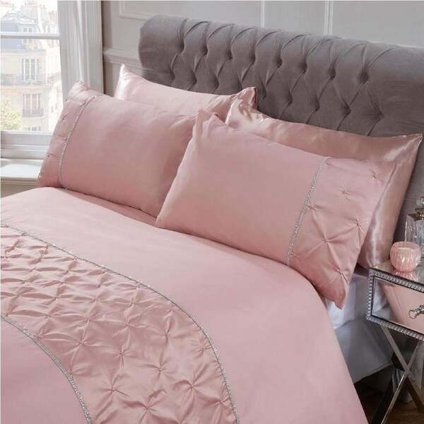 Blush Color Pintuck Diamante Diamond Band Soft Quilt Doona Duvet Cover PIllowcase Set Single