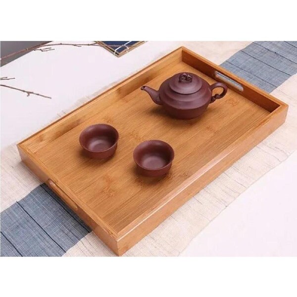 BAMBOO SERVING TRAY With Handle Tea Coffee Table Breakfast Gift Present New
