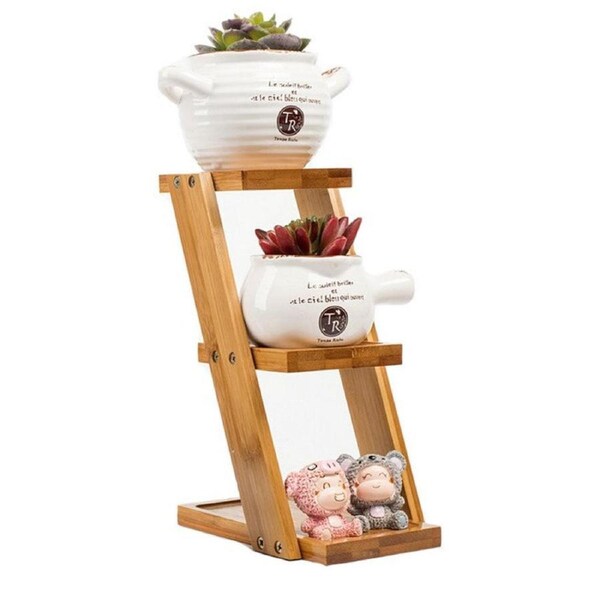 BAMBOO SMALL 3-TIER LADDER SHELF PLANT STAND BATHROOM STORAGE SOAP MULTI USE