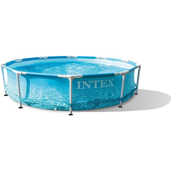 Intex 305x76cm Beachside Metal Frame Swimming Pool Set 1 Person Outdoor Blue