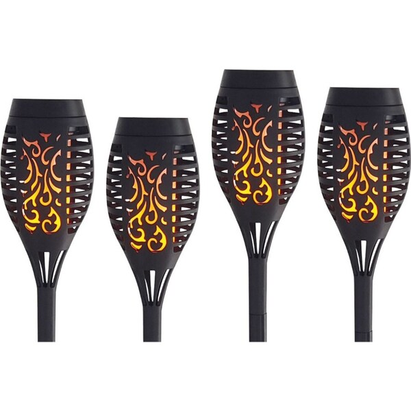 4pc 25th Hour 51cm Garden Solar Flaming Tiki Lamp / Outdoor Patio Light Torch