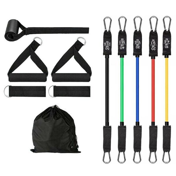 11x Fitness Tube Bands Straps Workout Resistance Band Yoga Pilates Abs Exercise