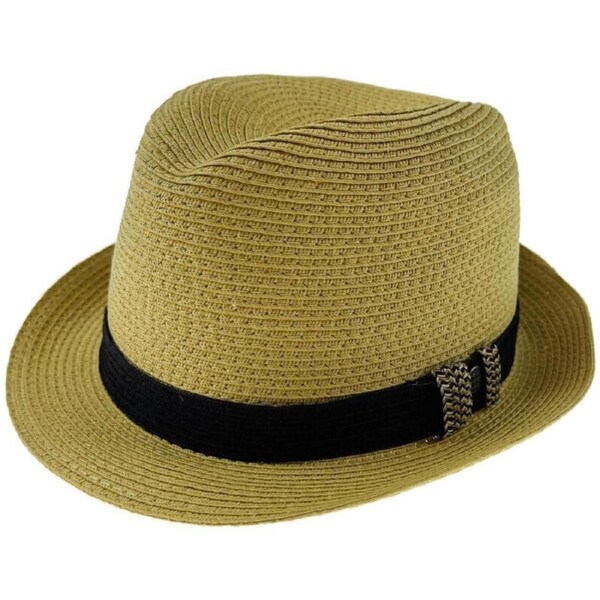 Dents Toyo Straw Trilby Fedora Hat Summer Fedora Small Brim - Natural/Black S/M