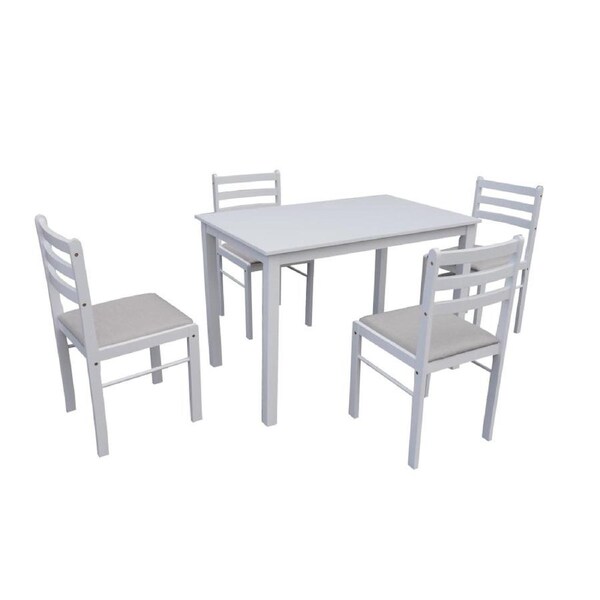 Design Square 5pc Dinign Set Rectangle Dining table 110cm W/ 4 Dining Chairs - White