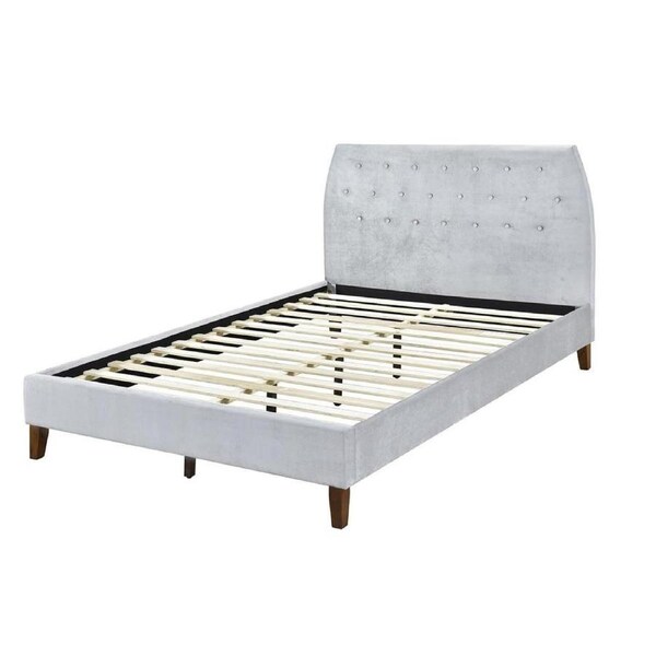 Design Square Designer Modern Velvet Fabric Bed Frame With Headboard King Single - Light Grey