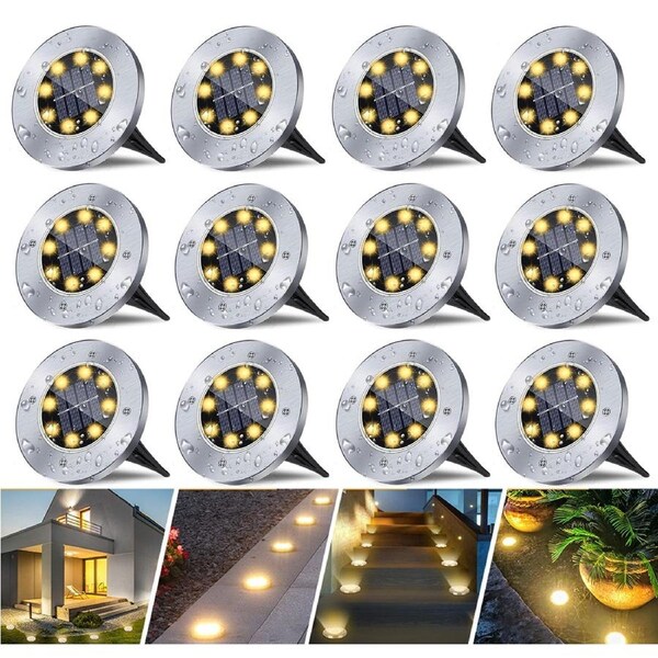 12 Pack Outdoor Solar Lights LED Waterproof Garden Ground Warm Light