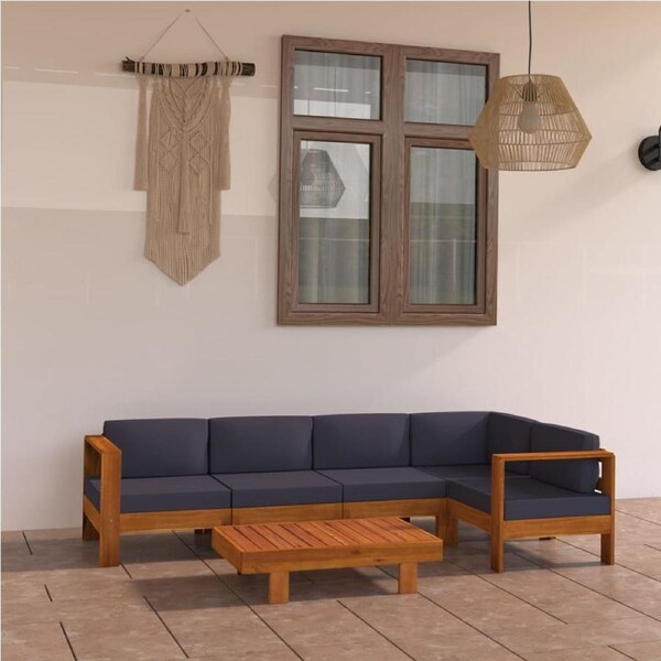 6 Piece Garden Lounge Set with Dark Grey Cushions Acacia Wood vidaXL