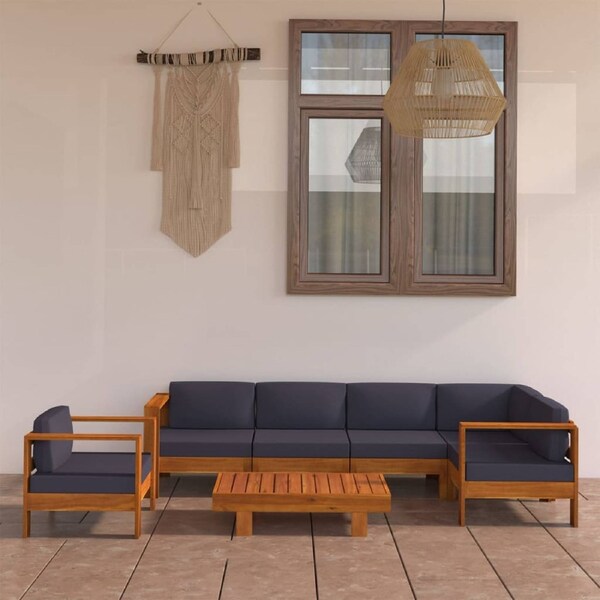 7 Piece Garden Lounge Set with Dark Grey Cushions Acacia Wood vidaXL