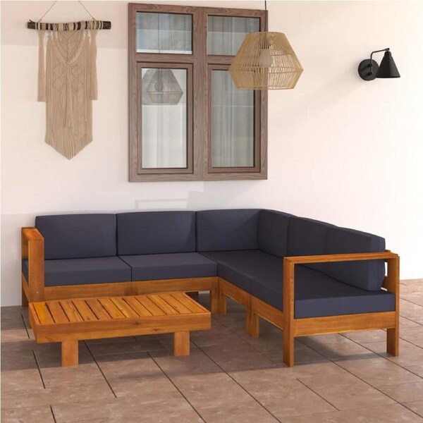 6 Piece Garden Lounge Set with Dark Grey Cushions Acacia Wood vidaXL