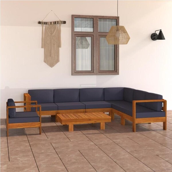 8 Piece Garden Lounge Set with Dark Grey Cushions Acacia Wood vidaXL