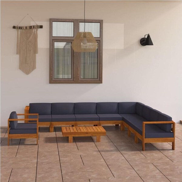10 Piece Garden Lounge Set with Dark Grey Cushions Acacia Wood vidaXL