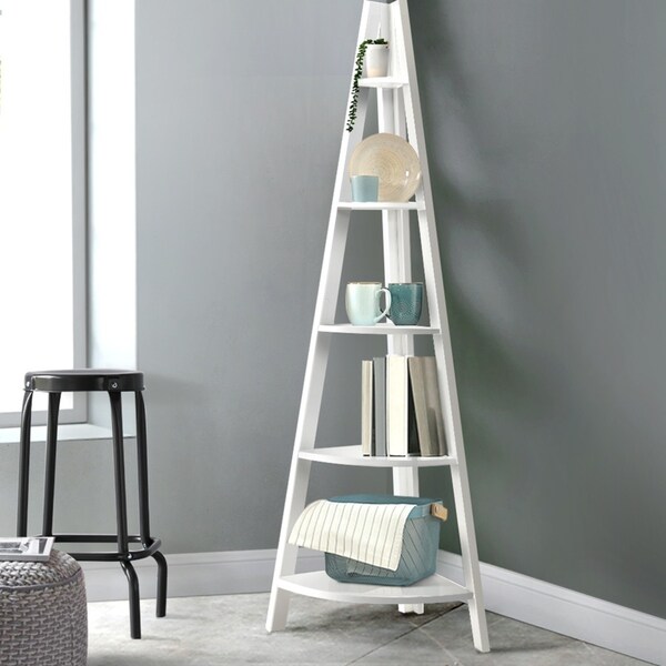 Artiss Bookshelf 5 Tiers Rotating Corner Bookcase White