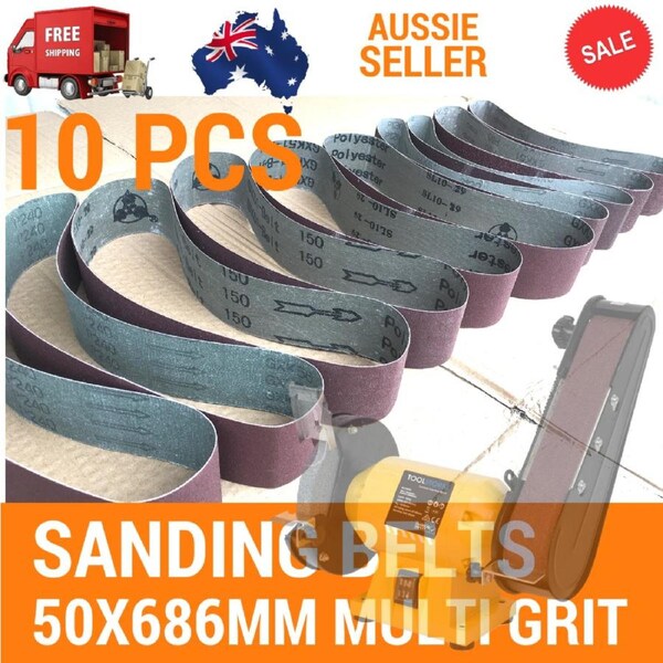 10X Sanding Belts 50x686mm Cloth Backed Mixed Grit Linisher Sander Bench grinder