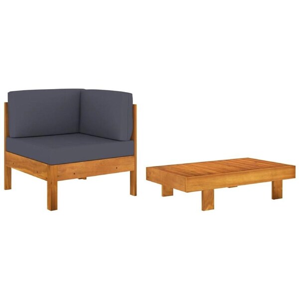 2 Piece Garden Lounge Set with Dark Grey Cushions Acacia Wood vidaXL