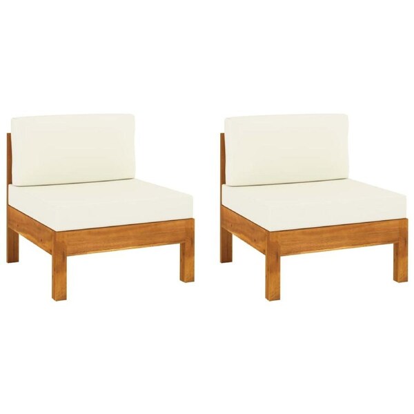 Middle Sofas 2 pcs with Cream White Cushions Solid Acacia Wood vidaXL