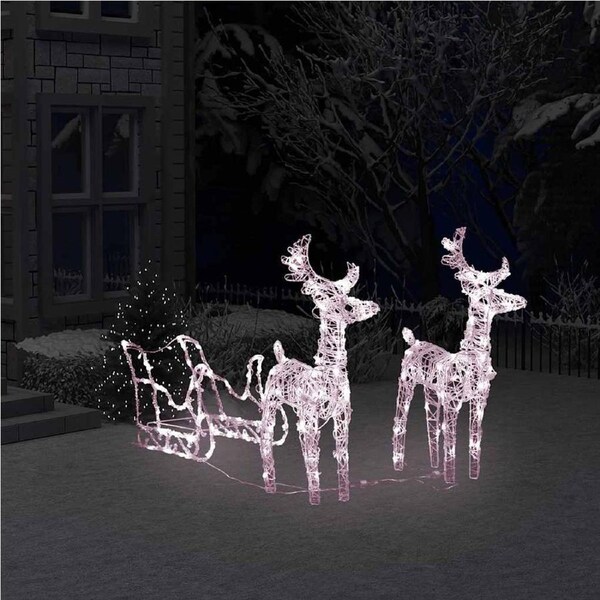 Reindeers & Sleigh Christmas Decoration 160 LEDs 130 cm Acrylic vidaXL
