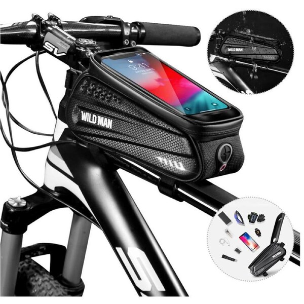 MTB Bike Accessories Bag Phone Holder Waterproof Cycling Accessories Pouch for Bike for Android/iPhone Under 6.5”