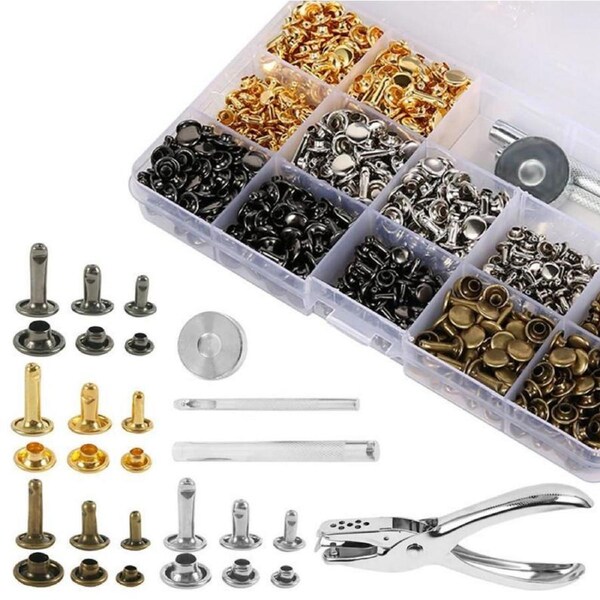480PCS Metal Snap Fasteners Kit Press Studs Buttons Tool Women Men Craft Leather
