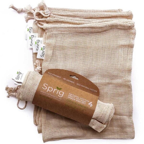 Sprig Sustainable Range Cotton Drawstring Produce Bags 4 Pack