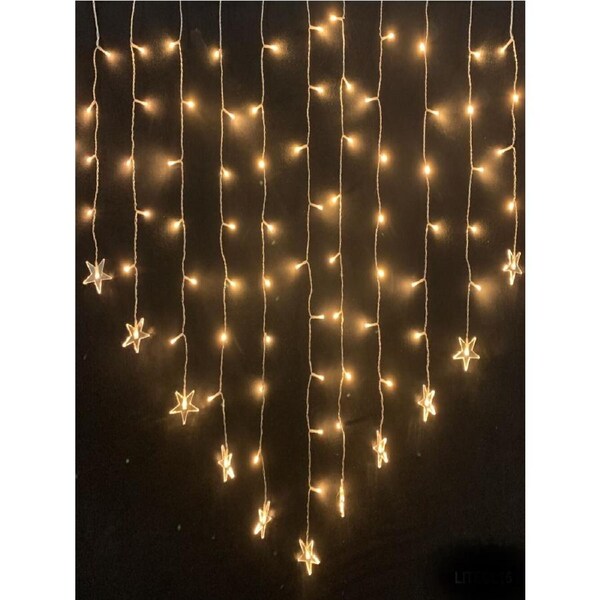 98 Warm White LED 1.5m V-Shape Curtain Light With Star Ends