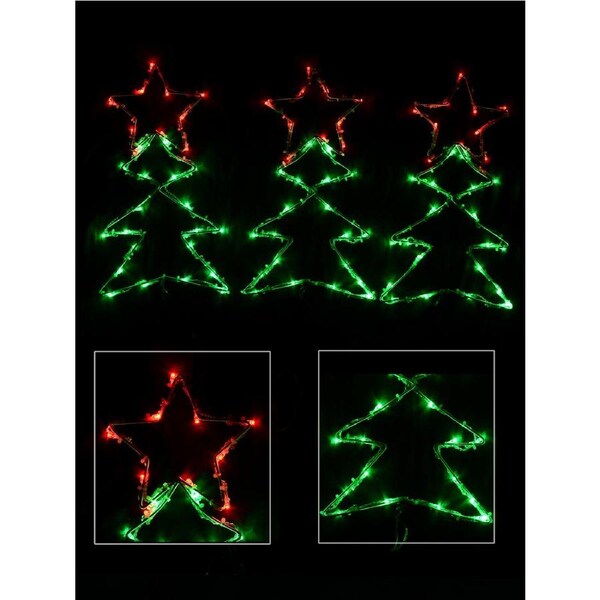 3x Christmas Trees & Stars With Red & Green String LED 2.5m Light Display