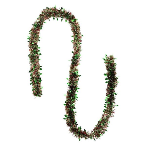 2.7m Green Holly Leaf & Red Fir Needle 6ply 80mm Tinsel Garland