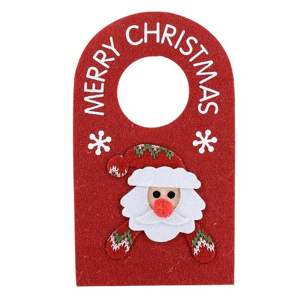 28cm Red Felt Door Hanger Decoration With Merry Christmas & Santa Face