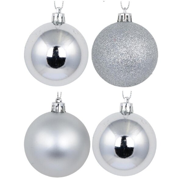 12x 60mm Silver Glitter, Matte & Metallic Christmas Baubles
