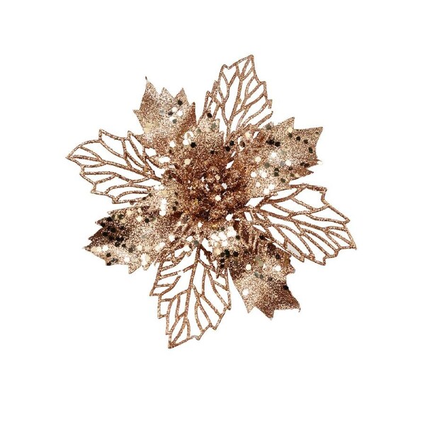 18cm Bronze Bract & Leaf Poinsettia Flower Christmas Tree Clip Pick