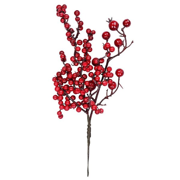 14cm Deep Red Various Sized Berries Spray Christmas Tree Stem Pick
