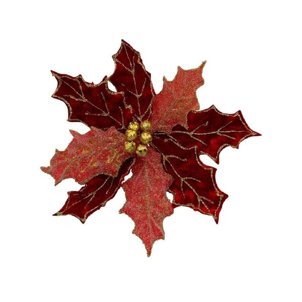 28cm Red Felt Two Bract Style Poinsettia Flower Christmas Tree Clip Pick