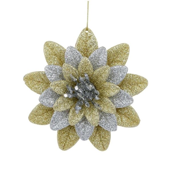 11cm Silver & Gold Glitter Lotus Flower Christmas Tree Ornament