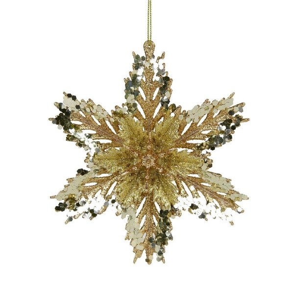 15cm Gold Snowflake With Sequins Christmas Tree Ornament