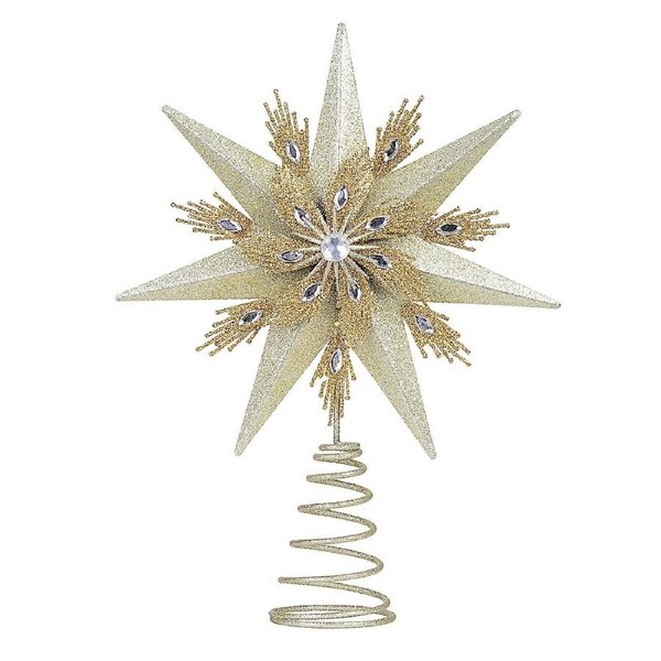 33cm Champagne & Gold Glitter Star Christmas Tree Top Decoration