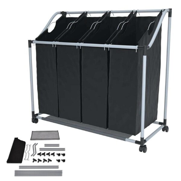 Laundry Sorter With Wheels 4 Compartment Hamper Portable Dirty Clothes Basket