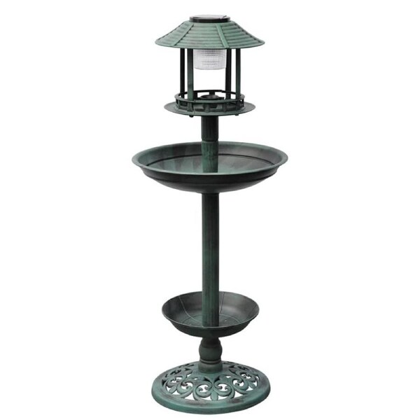 Bird Bath Feeder With Solar Light Outdoor Garden Feature Freestanding Birdbath