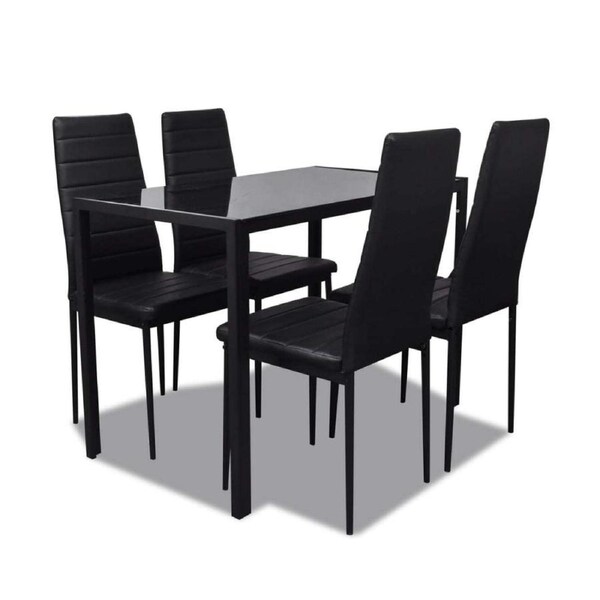 5 Pcs Modern Dining Table And Chairs Set Glass Top 4 Seater Faux Leather Seat