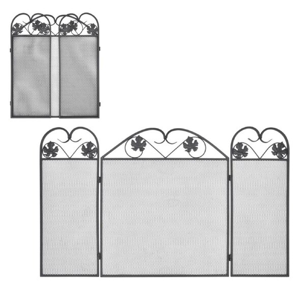 Wrought Iron Fire Guard Screen 3 Panel Folding Black