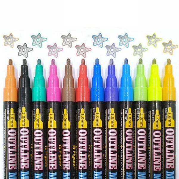 Ozoffer 24pcs Outline Marker Pen Set Painting Art Color Multicolored Super Squiggles